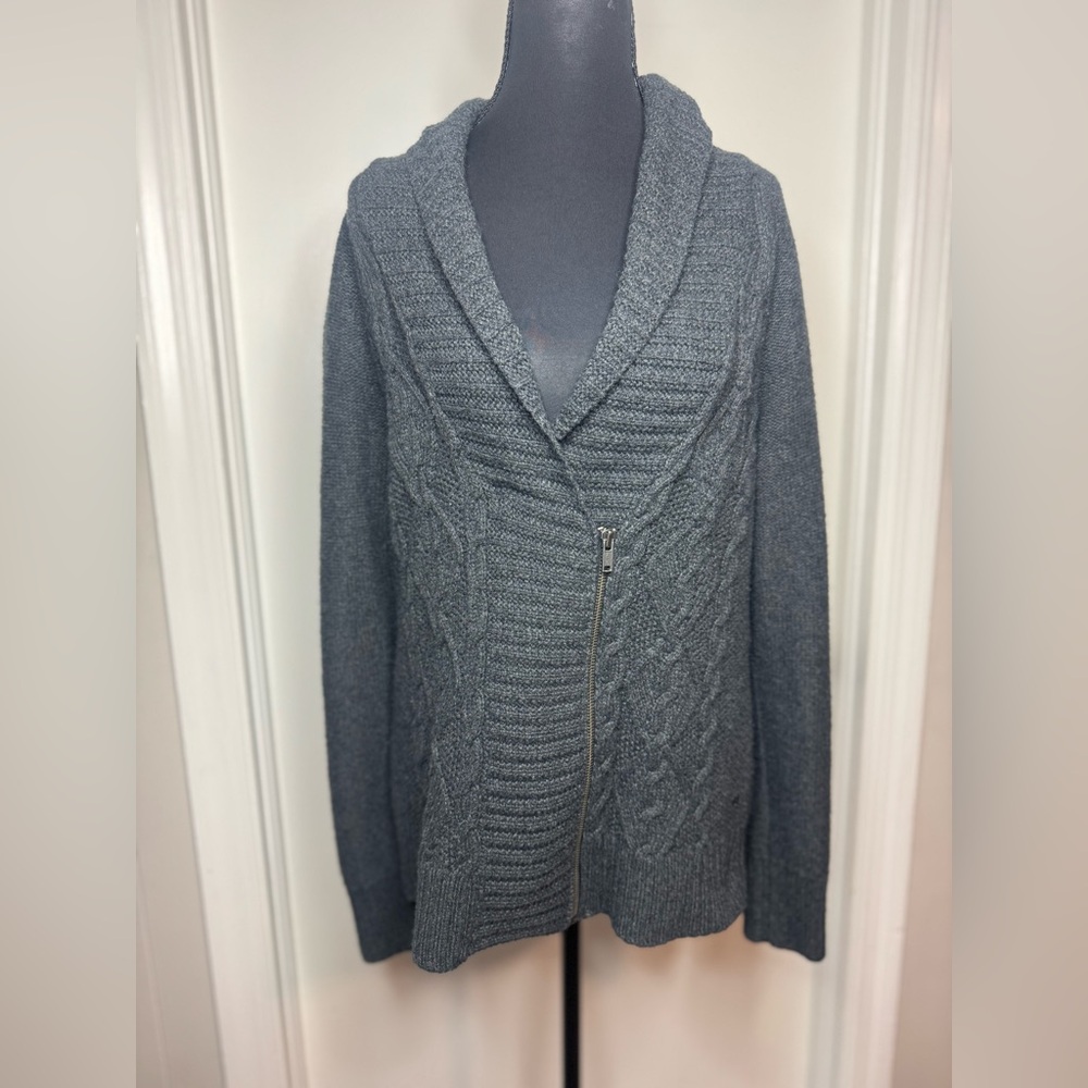 Eddie Bauer Cable Knit Grey Zip Up Women’s Sweater Size Large